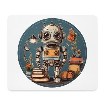 Petit robot drôle avec beaucoup de fournitures scolaires - Tapis de souris (format paysage) - blanc - Devant