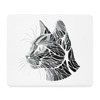 Black and white cat head, geometric art, polygons - Mouse Pad (horizontal) - white - Front