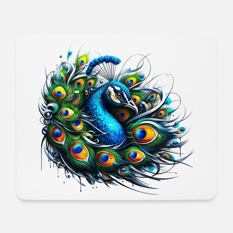Pfau - Mousepad (Querformat) - Weiß