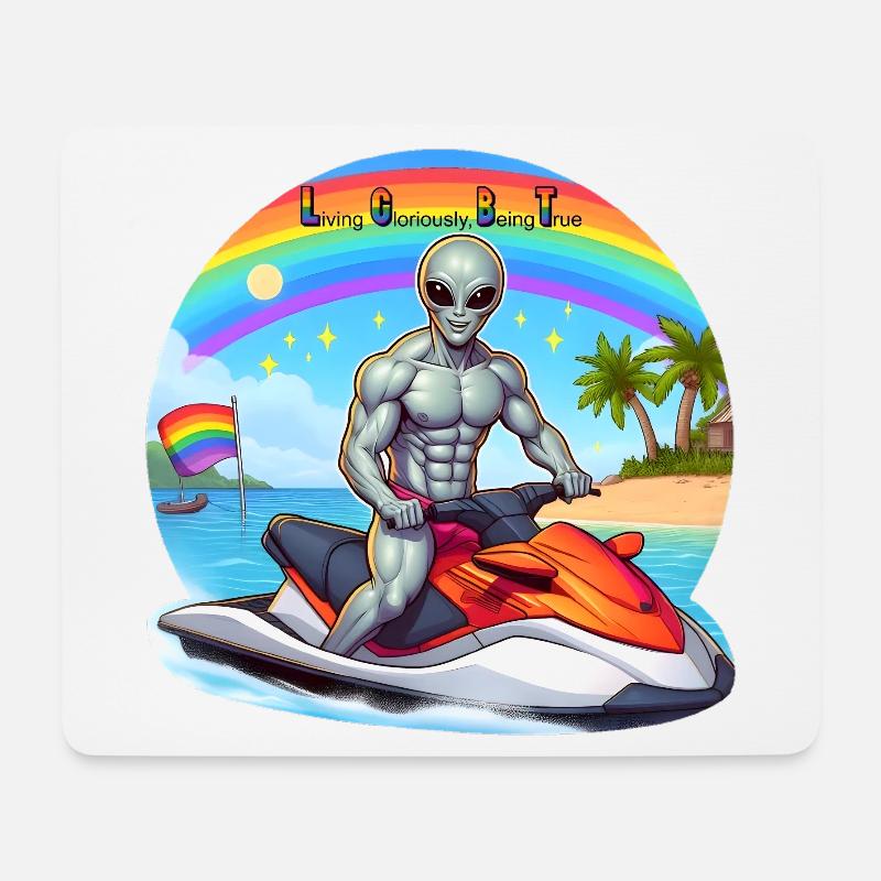 AlienJet Ski am Strand - Mousepad (Querformat) - Weiß