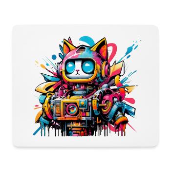 Katze gestaltet als Roboter im Comic Graffiti Stil - Mousepad (Querformat) - Weiß - Vorne