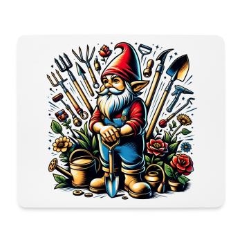 Colorful, living garden gnome surrounded by tools - Mouse Pad (horizontal) - white - Front