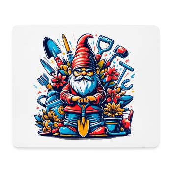 Colorful, grim garden gnome with flowers & tools - Mouse Pad (horizontal) - white - Front