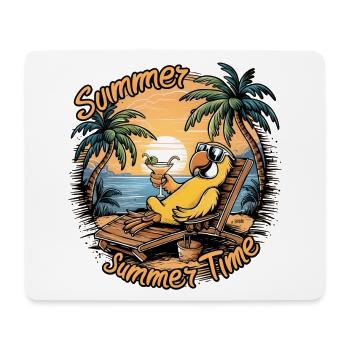 Perroquet d’été avec des lunettes de soleil sur la chaise de plage - Tapis de souris (format paysage) - blanc - Devant