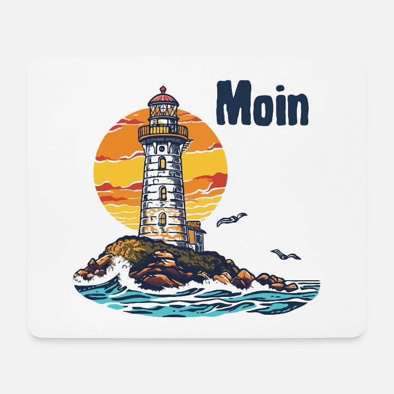 Leuchtturm am Inselsonnenuntergang - Mousepad (Querformat) - Weiß