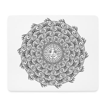 Banc de poissons en cercle et soleil noir et blanc - Tapis de souris (format paysage) - blanc - Devant
