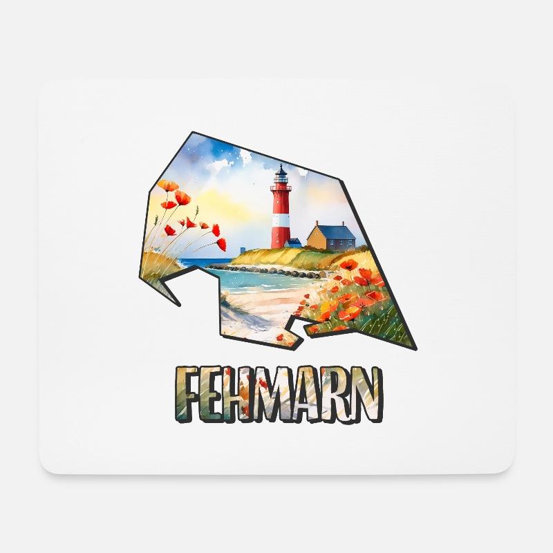Aquarell Landkarte Fehmarn - Mousepad (Querformat) - Weiß