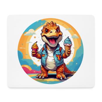 Kleiner süßer Dino mit großer bunter Eistüte - Mousepad (Querformat) - Weiß - Vorne