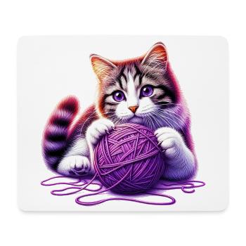Le chat joue avec une pelote de laine - Tapis de souris (format paysage) - blanc - Devant