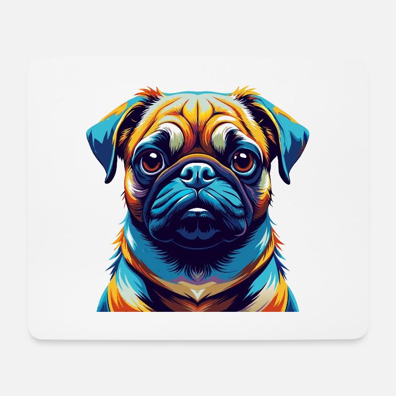Mops Hund Rasse Buntes Aquarell Karikatur Kawaii - Mousepad (Querformat) - Weiß