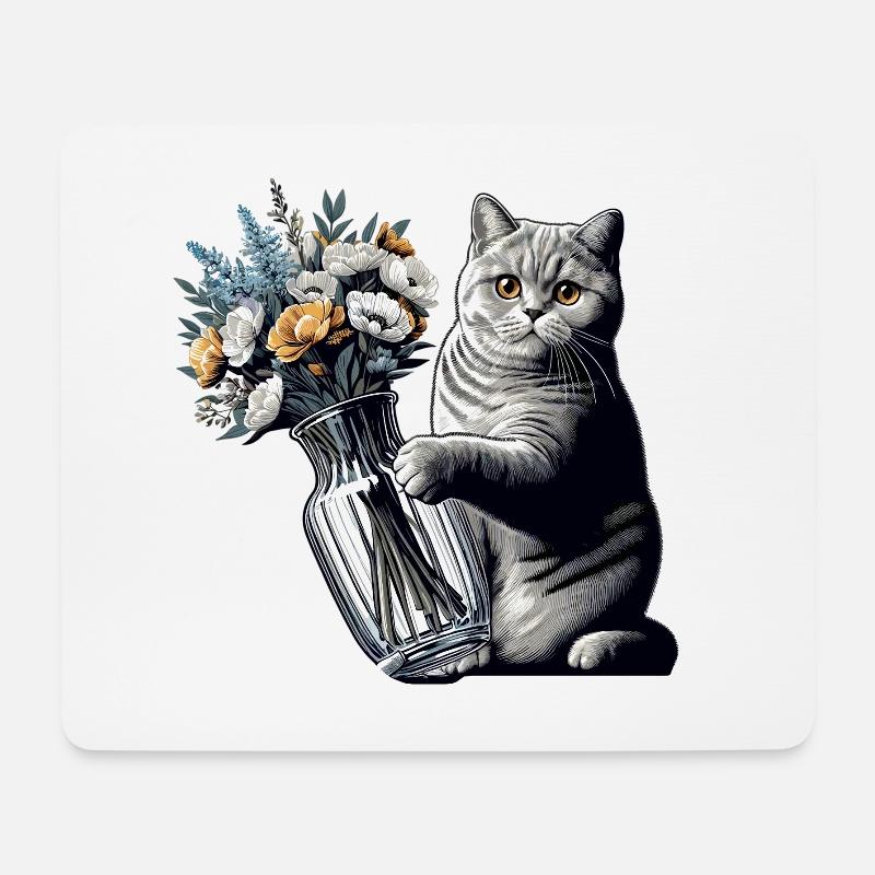 BKH Britisch Kurzhaar Katze Vase umkippen Geschenk - Mousepad (Querformat) - Weiß