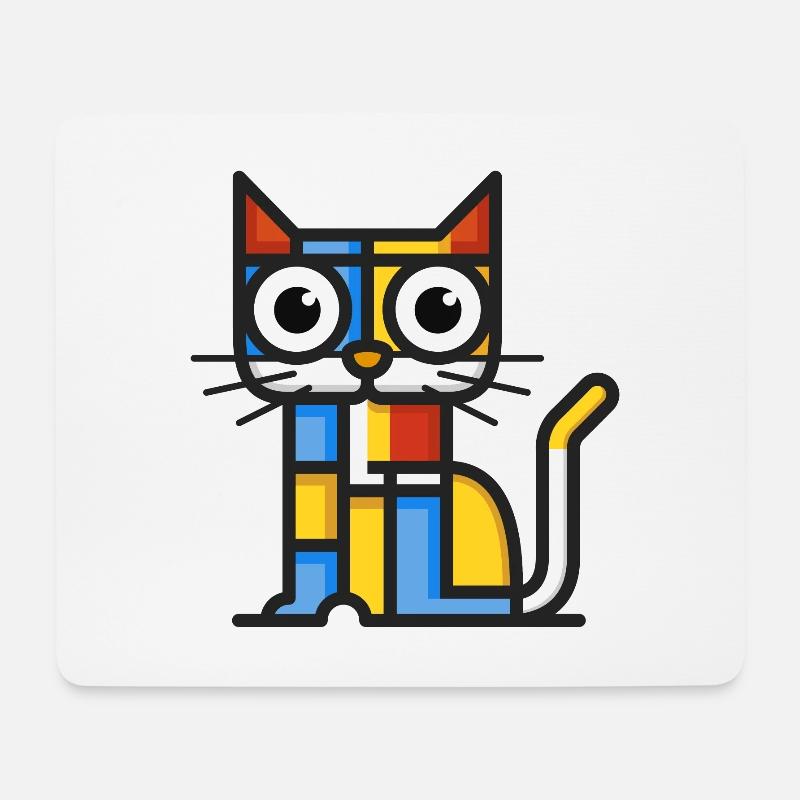 Bunte kubistische Illustration einer Katze - Mousepad (Querformat) - Weiß