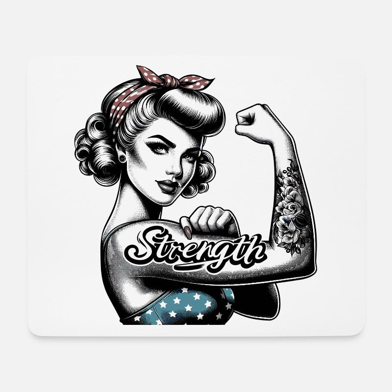 Stärke starke Frau Rockabilly Geschenk - Mousepad (Querformat) - Weiß