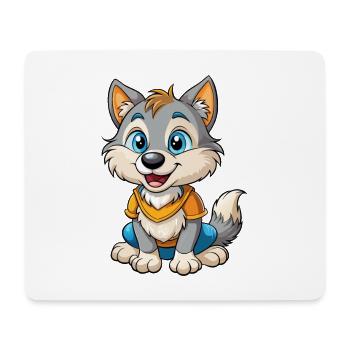Wolf Cute Cartoon Character Kawaii Clipart - Mouse Pad (horizontal) - white - Front