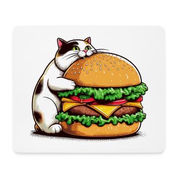 Chat gourmand et hamburger - Tapis de souris (format paysage) - blanc - Devant