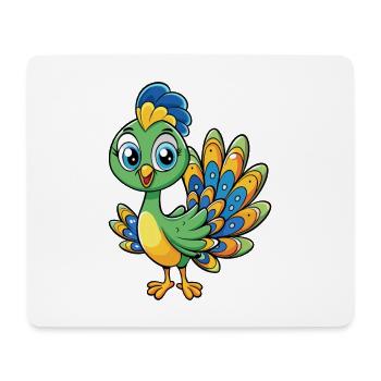 Peacock Cute Cartoon Character Kawaii Clipart - Mouse Pad (horizontal) - white - Front