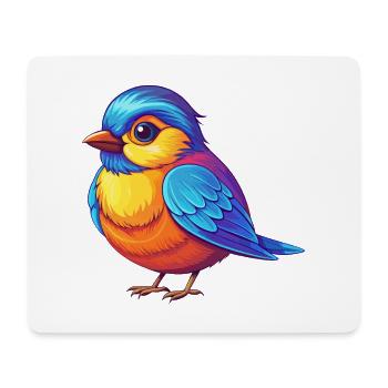 Mésange coloré Kawaii personnage de dessin animé oiseau - Tapis de souris (format paysage) - blanc - Devant