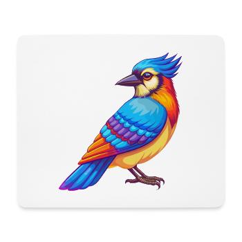Geai bleu coloré Kawaii dessin animé Personnage Oiseau - Tapis de souris (format paysage) - blanc - Devant