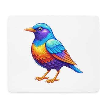 Étourneau coloré Kawaii Dessin animé Personnage Oiseau - Tapis de souris (format paysage) - blanc - Devant