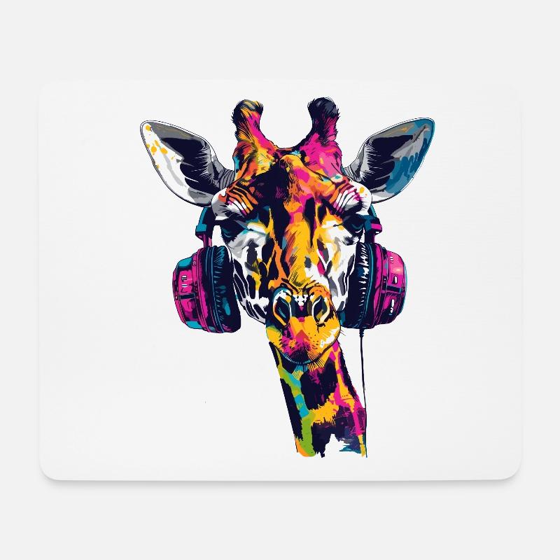 Giraffe Giraffen Giraffenkopf mit Kopfhörer - Mousepad (Querformat) - Weiß