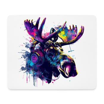 Elch Elche Elchkopf mit Kopfhörer - Mousepad (Querformat) - Weiß - Vorne