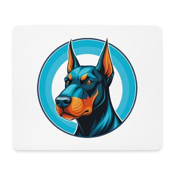 Dobermann chien mignon kawaii dessin animé animal de compagnie logo - Tapis de souris (format paysage) - blanc - Devant