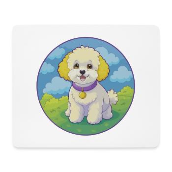 Bichon frisé chien mignon drôle Kawaii dessin animé Animal - Tapis de souris (format paysage) - blanc - Devant