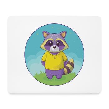 raton laveur mignon kawaii dessin animé clipart animal de compagnie - Tapis de souris (format paysage) - blanc - Devant