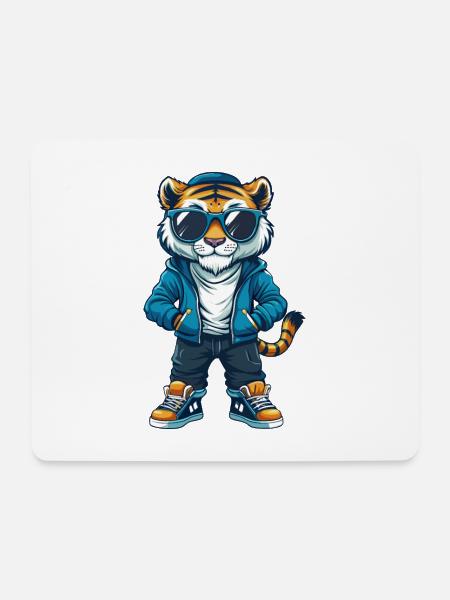 Tiger Cool Cartoon Figur Kawaii Clipart - Mousepad (Querformat) - Weiß