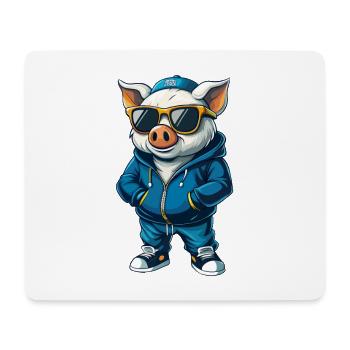 Pig Cool Cartoon Character Kawaii Clipart - Mouse Pad (horizontal) - white - Front