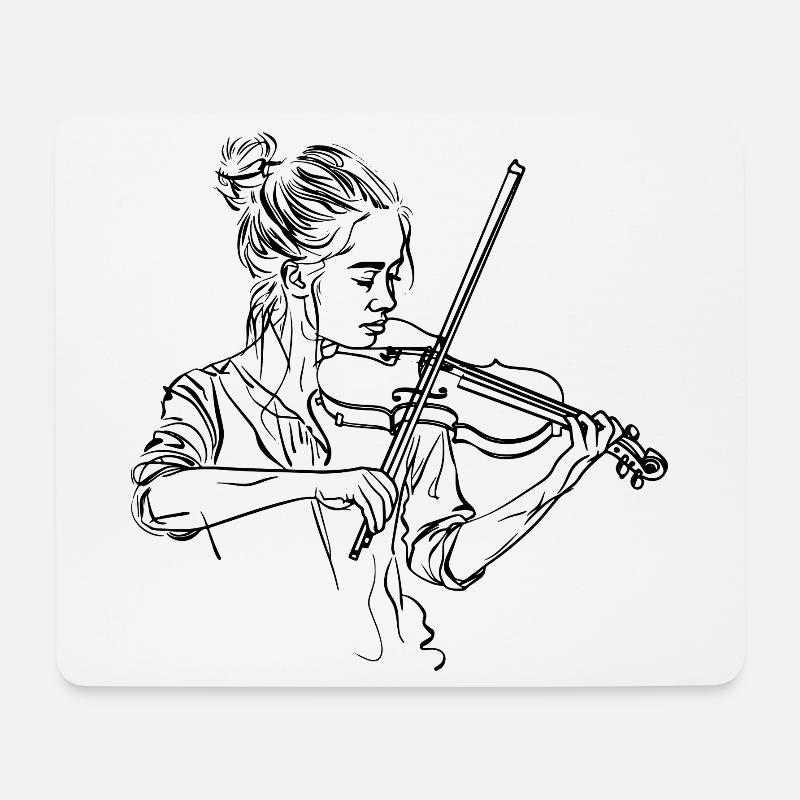 Geige Mädchen Zeichnung - Mousepad (Querformat) - Weiß