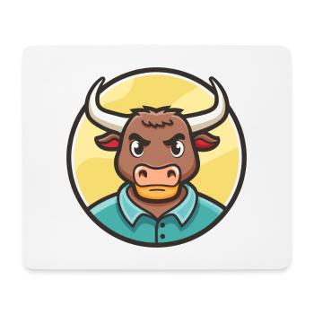 Bull Kawaii Dessin animé Personnage Animal Animal Visage - Tapis de souris (format paysage) - blanc - Devant