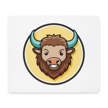 Bison Kawaii Cartoon Character Animal Pet Face - Mouse Pad (horizontal) - white - Front