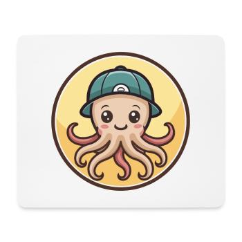 Octopus Kawaii Cartoon Character Animal Pet Face - Mouse Pad (horizontal) - white - Front