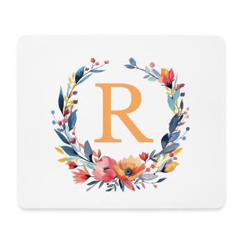 R Monogramm, Blumen-Kranz, personalisierbar - Mousepad (Querformat) - Weiß - Vorne