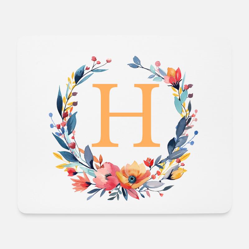 H Monogramm, Blumen-Kranz, personalisierbar - Mousepad (Querformat) - Weiß