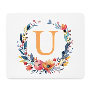 U Monogram, Flower Circle, Personalizable - Mouse Pad (horizontal) - white - Front
