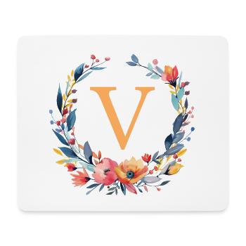 V Monogram, Couronne de fleurs, Personnalisable - Tapis de souris (format paysage) - blanc - Devant
