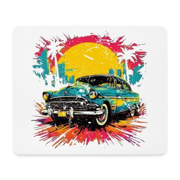 Vintage Car Sunset Illustration - Mouse Pad (horizontal) - white - Front