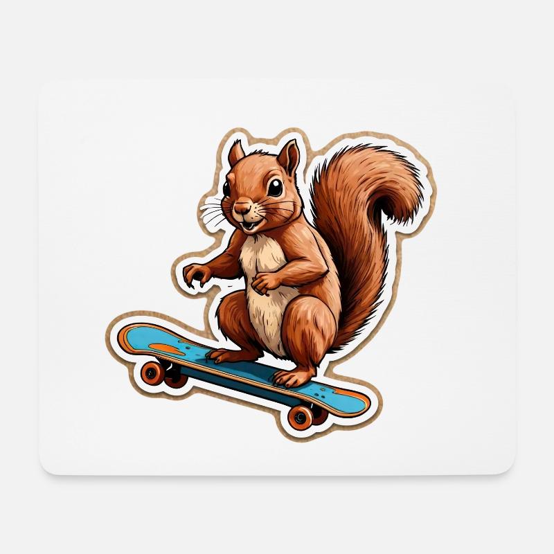 Eichhörnchen auf Skateboard - Mousepad (Querformat) - Weiß