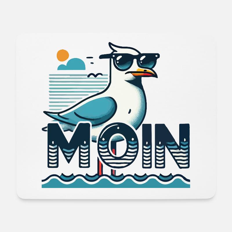 Moin - Norddeutsch, Plattdeutsch mit cooler Möwe - Mousepad (Querformat) - Weiß