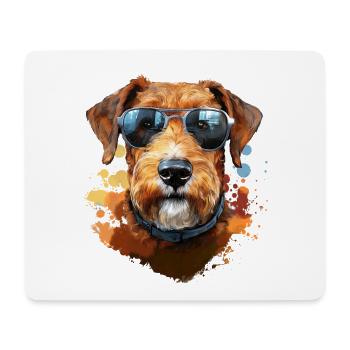 Airedale Terrier mit Sonenbrille - Mousepad (Querformat) - Weiß - Vorne