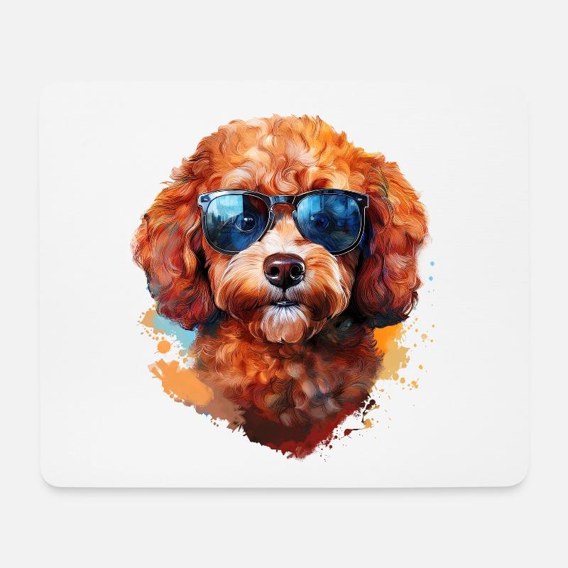 Kleinpudel mit Sonnenbrille - Mousepad (Querformat) - Weiß