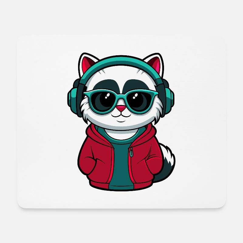 Coole Katze mit Kapuzenpullover und Brille Design - Mousepad (Querformat) - Weiß