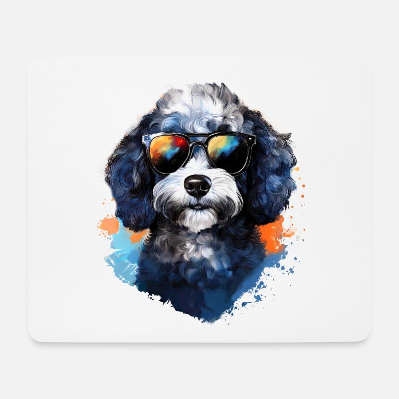 Pudel mit Sonnenbrille - Mousepad (Querformat) - Weiß