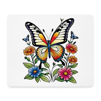Farbenfroher Schmetterling im Blütenmeer - Mousepad (Querformat) - Weiß - Vorne