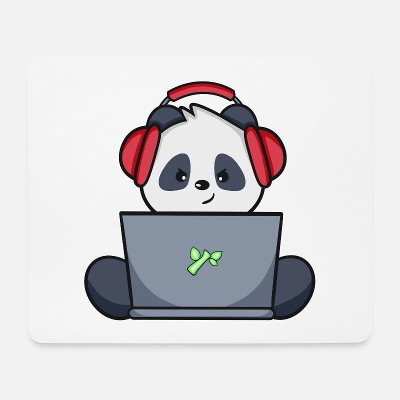 Gaming Panda mit gelbem Headset - Mousepad (Querformat) - Weiß