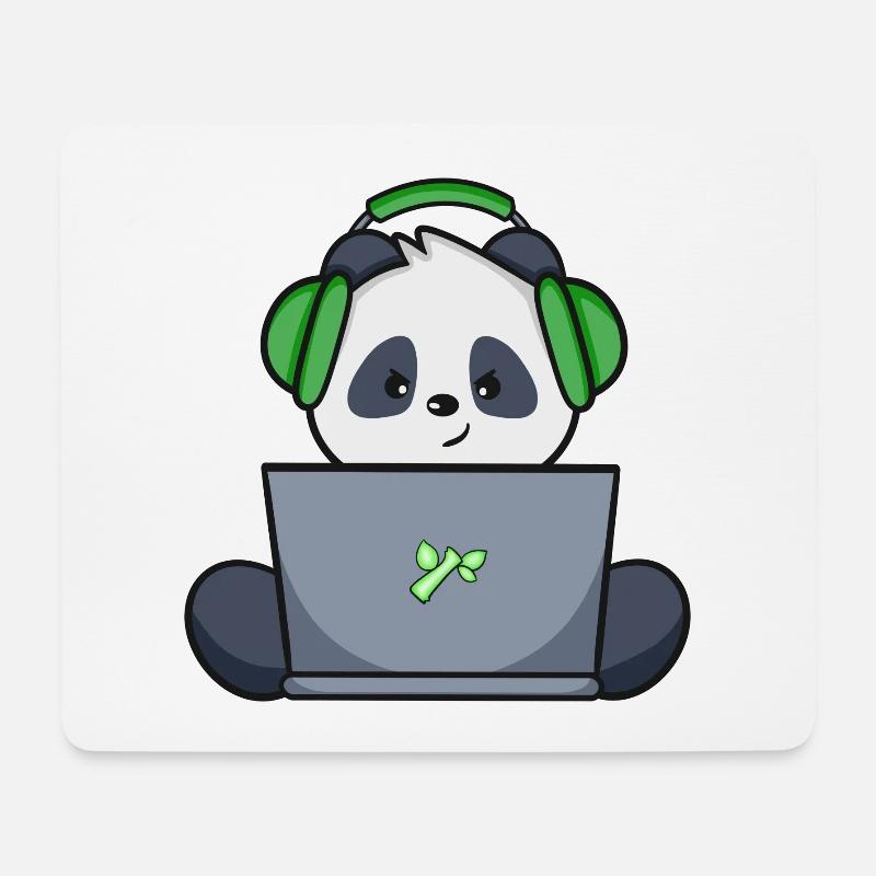 Gaming Panda with green headset - Mouse Pad (horizontal) - white