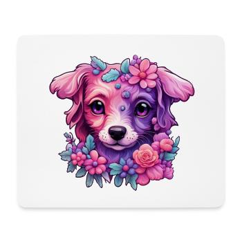Blumiges Hundemotiv in Pastellfarben - Mousepad (Querformat) - Weiß - Vorne