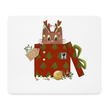 Katze in Weihnachtsgeschenk - Mousepad (Querformat) - Weiß - Vorne